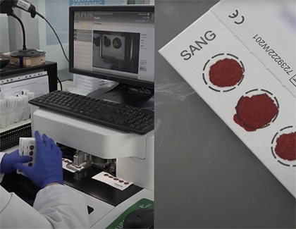 Un professional analitza amb l'ordinador unes mostres de sang extretes a nadons per realitzar la prova del taló