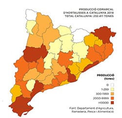 Mapa de la producció comarcal a Catalunya d'hortalisses el 2019